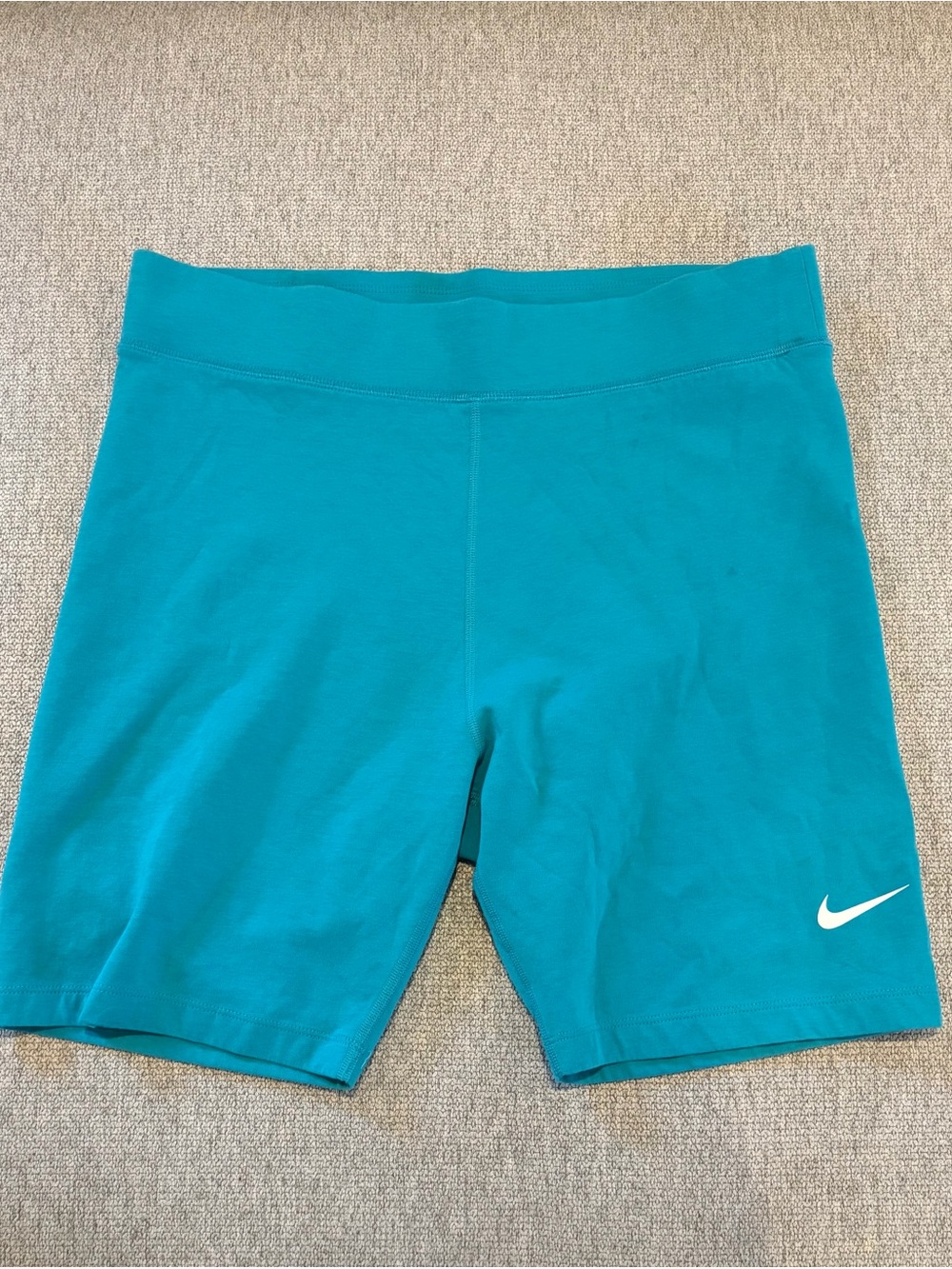 Nike Women’s Teal High-Rise Bike Shorts with White Swoosh